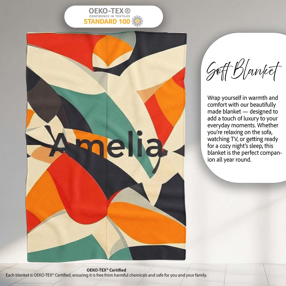 Abstract Modern Cut Paper Shapes Flow Seamless Pattern Name Cute Personalised Custom Name Super Soft Fleece Blanket Bed Sofa Throw