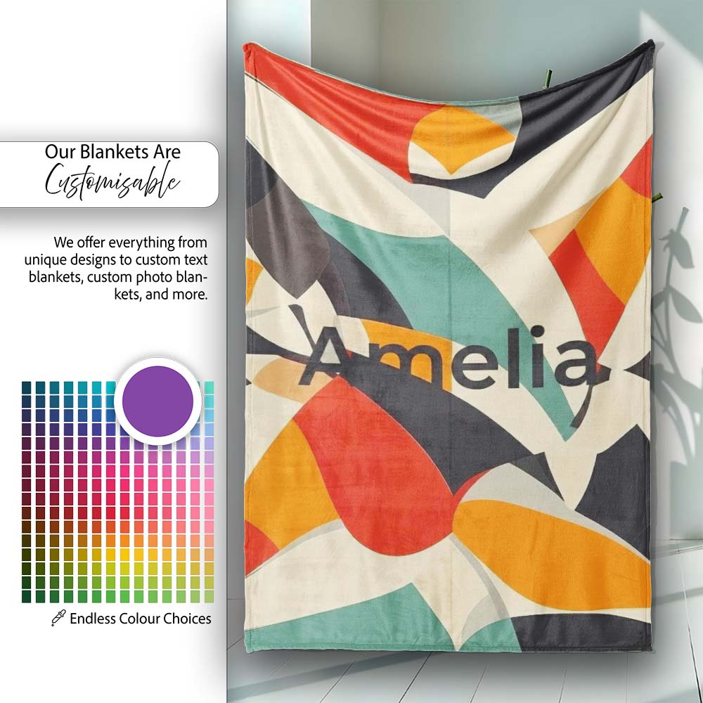 Abstract Modern Cut Paper Shapes Flow Seamless Pattern Name Cute Personalised Custom Name Super Soft Fleece Blanket Bed Sofa Throw
