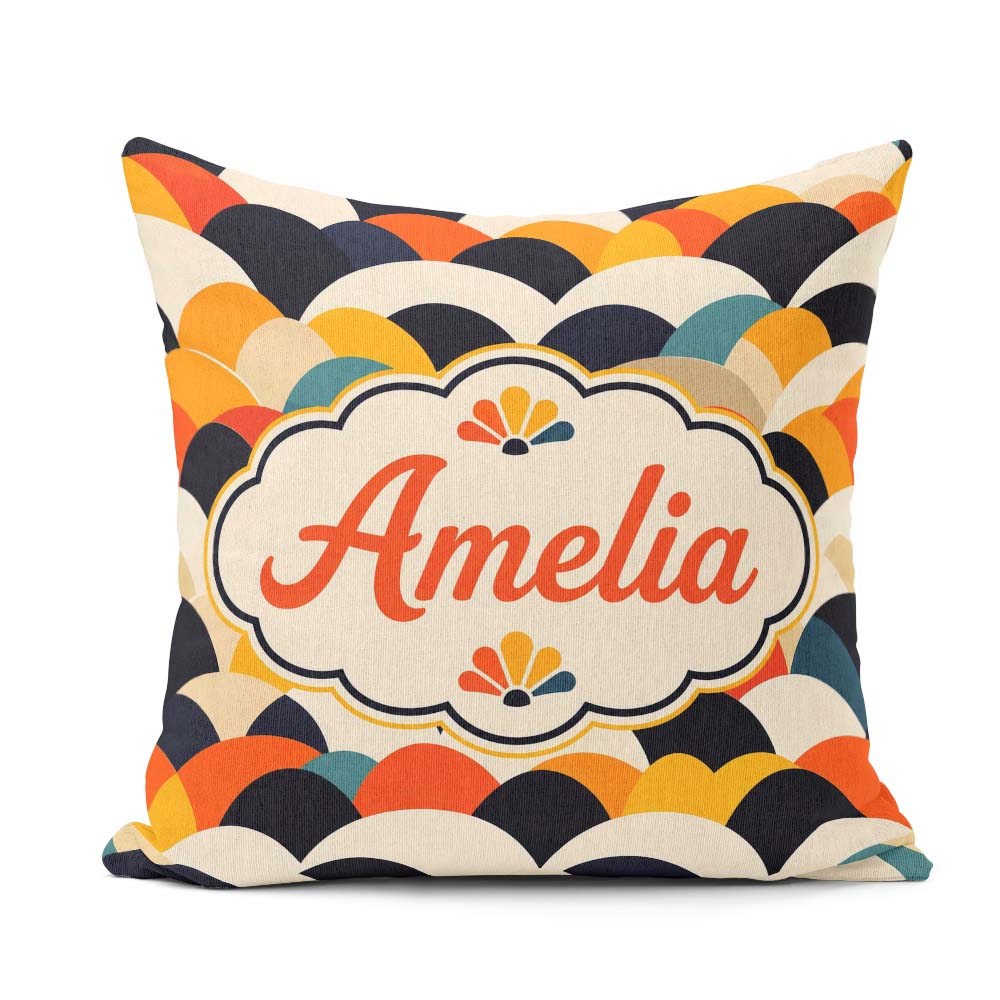 Custom Name Abstract Scallop Wave Hills Seamless Pattern Name Square Filled Cushion Throw Pillow Sofa Bed Home Decor Zip Washable UK Made