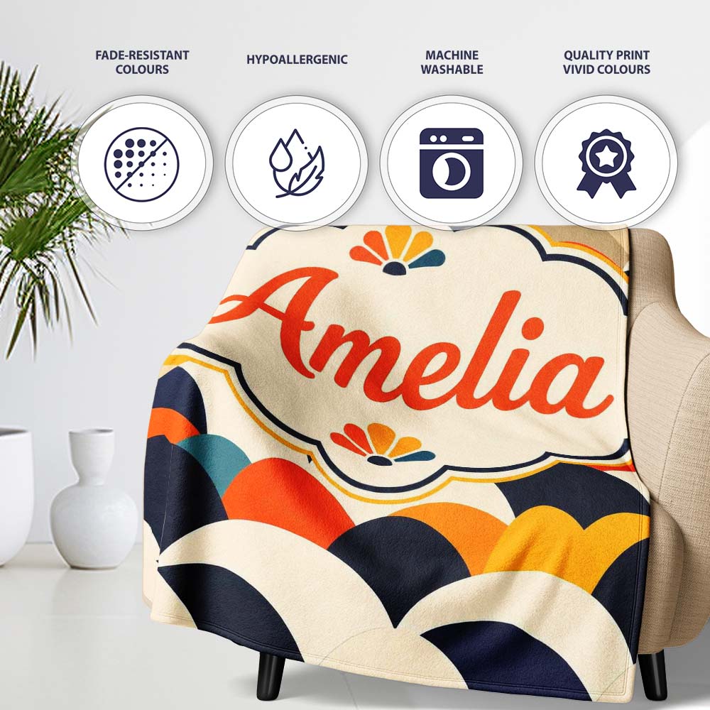 Abstract Scallop Wave Hills Seamless Pattern Name Cute Unique Gift Personalised Custom Name Super Soft Fleece Blanket Bed Sofa Throw