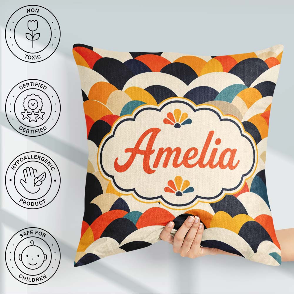 Custom Name Abstract Scallop Wave Hills Seamless Pattern Name Square Filled Cushion Throw Pillow Sofa Bed Home Decor Zip Washable UK Made