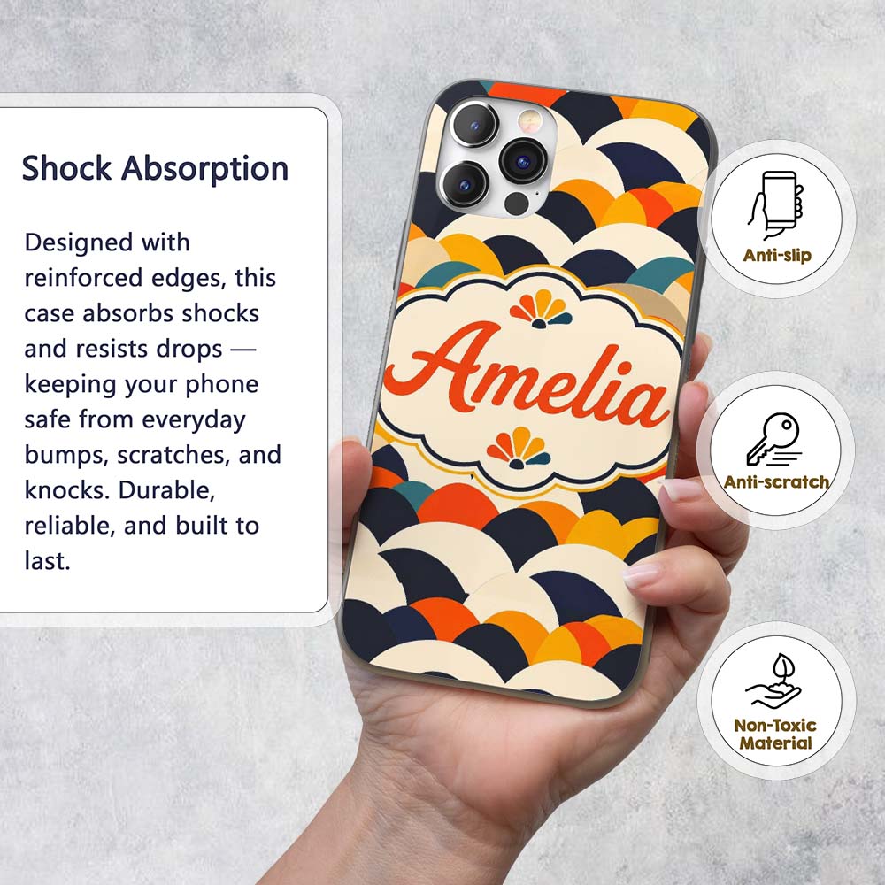 Abstract Scallop Wave Hills Seamless Pattern Name Custom Name Protective Phone Case Mobile Cover Durable Everyday Smartphone Shock Resistant