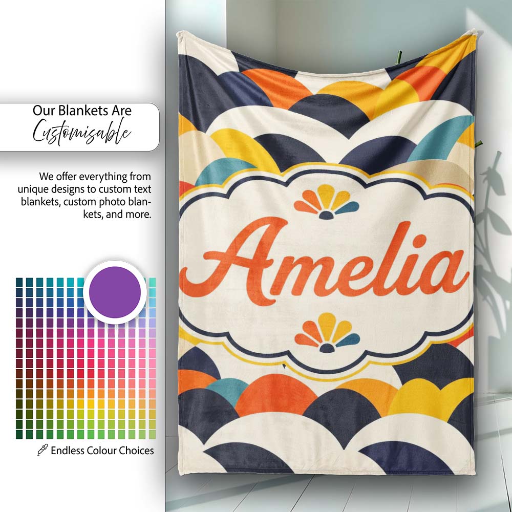 Abstract Scallop Wave Hills Seamless Pattern Name Cute Unique Gift Personalised Custom Name Super Soft Fleece Blanket Bed Sofa Throw