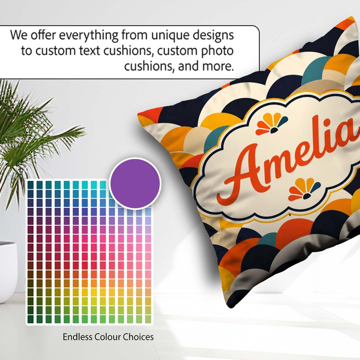 Custom Name Abstract Scallop Wave Hills Seamless Pattern Name Square Filled Cushion Throw Pillow Sofa Bed Home Decor Zip Washable UK Made