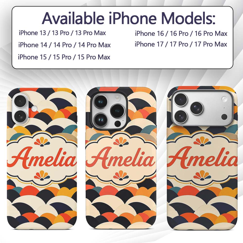 Abstract Scallop Wave Hills Seamless Pattern Name Custom Name Protective Phone Case Mobile Cover Durable Everyday Smartphone Shock Resistant