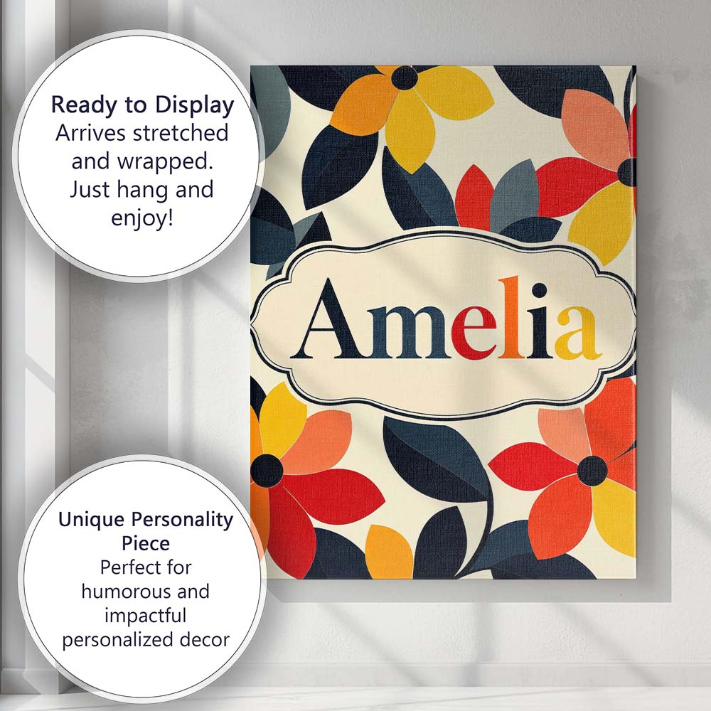 Personalised Name Abstract Floral Petal Custom Modern Room Accent Elegant Feature Canvas Wall Art Print Decor Picture Ready to Hang