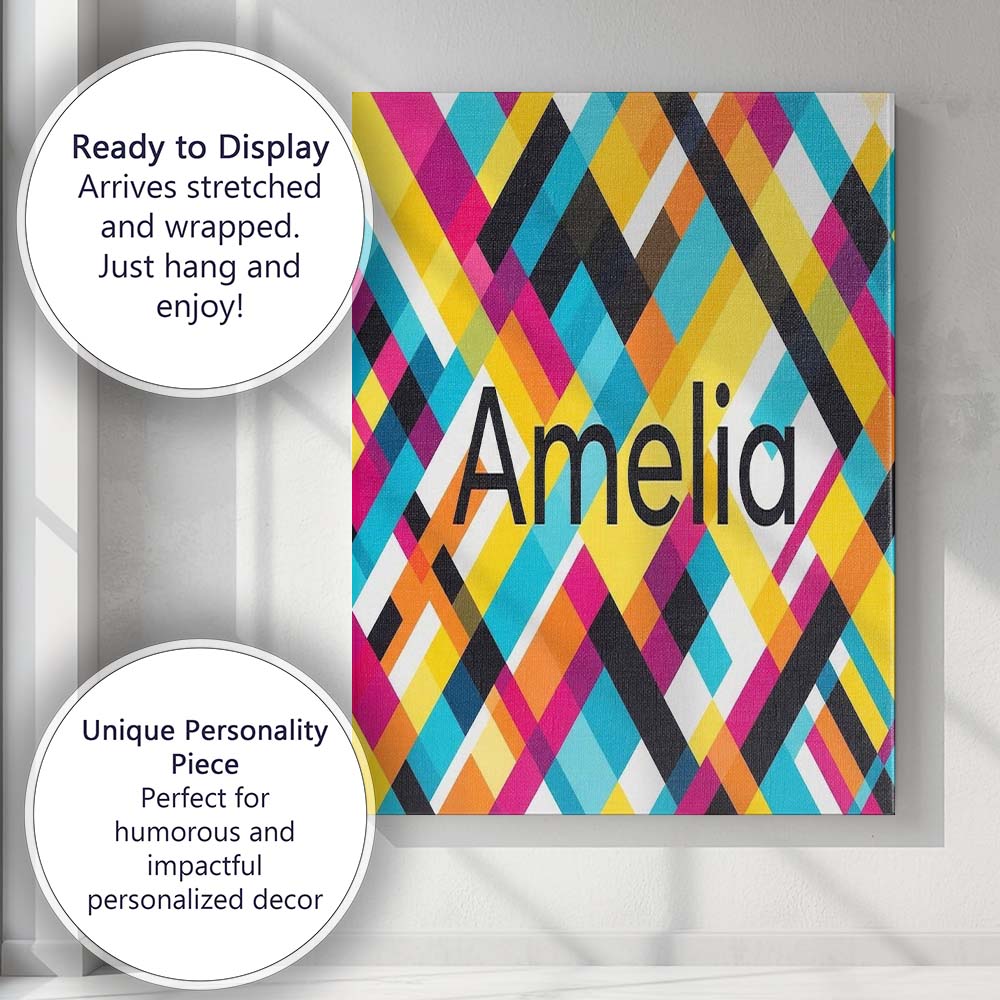 Personalised Name Abstract Colorful Geometric Custom Unique Gift Idea Modern Room Accent Canvas Wall Art Print Decor Picture Ready to Hang