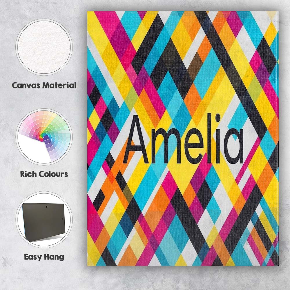 Personalised Name Abstract Colorful Geometric Custom Unique Gift Idea Modern Room Accent Canvas Wall Art Print Decor Picture Ready to Hang