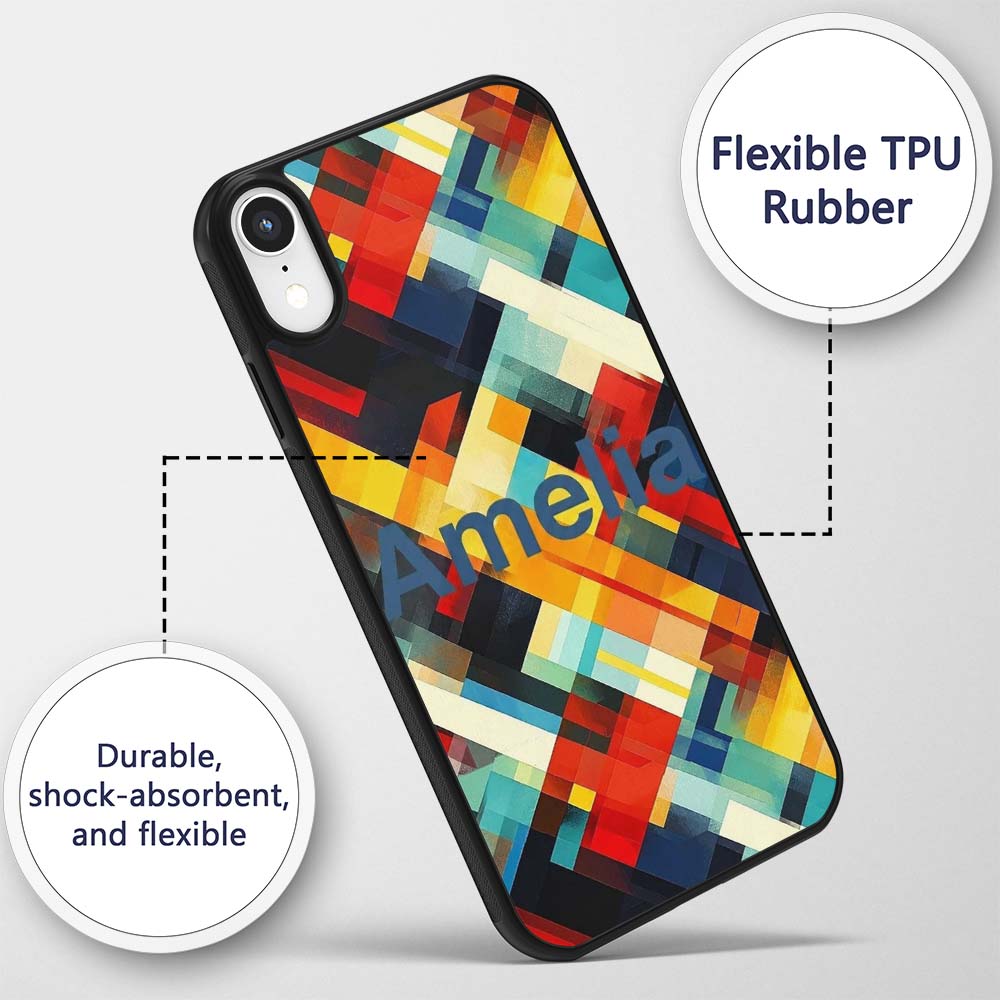 Abstract Bold Geometric Blocks Layered Seamless Custom Name Protective Phone Case Mobile Cover Durable Everyday Smartphone Shock Resistant
