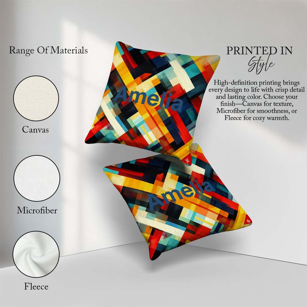 Custom Name Abstract Bold Geometric Blocks Layered Seamless Name Square Filled Cushion Throw Pillow Sofa Bed Home Decor Zip Washable UK Made