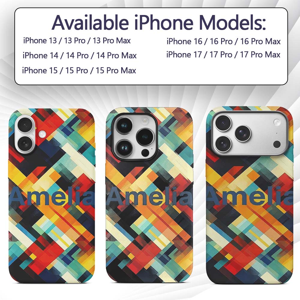 Abstract Bold Geometric Blocks Layered Seamless Custom Name Protective Phone Case Mobile Cover Durable Everyday Smartphone Shock Resistant