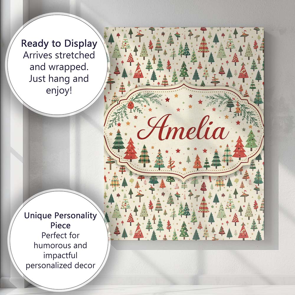 Personalised Name Minimal Christmas Tree Scandinavian Neutral Custom Contemporary Display Canvas Wall Art Print Decor Picture Ready to Hang