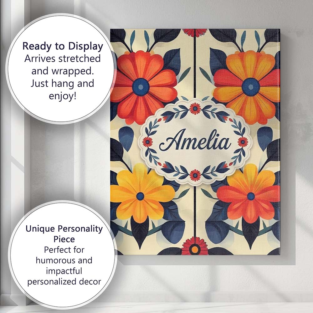 Personalised Name Abstract Bold Floral Custom Modern Room Accent Elegant Feature Canvas Wall Art Print Decor Picture Ready to Hang