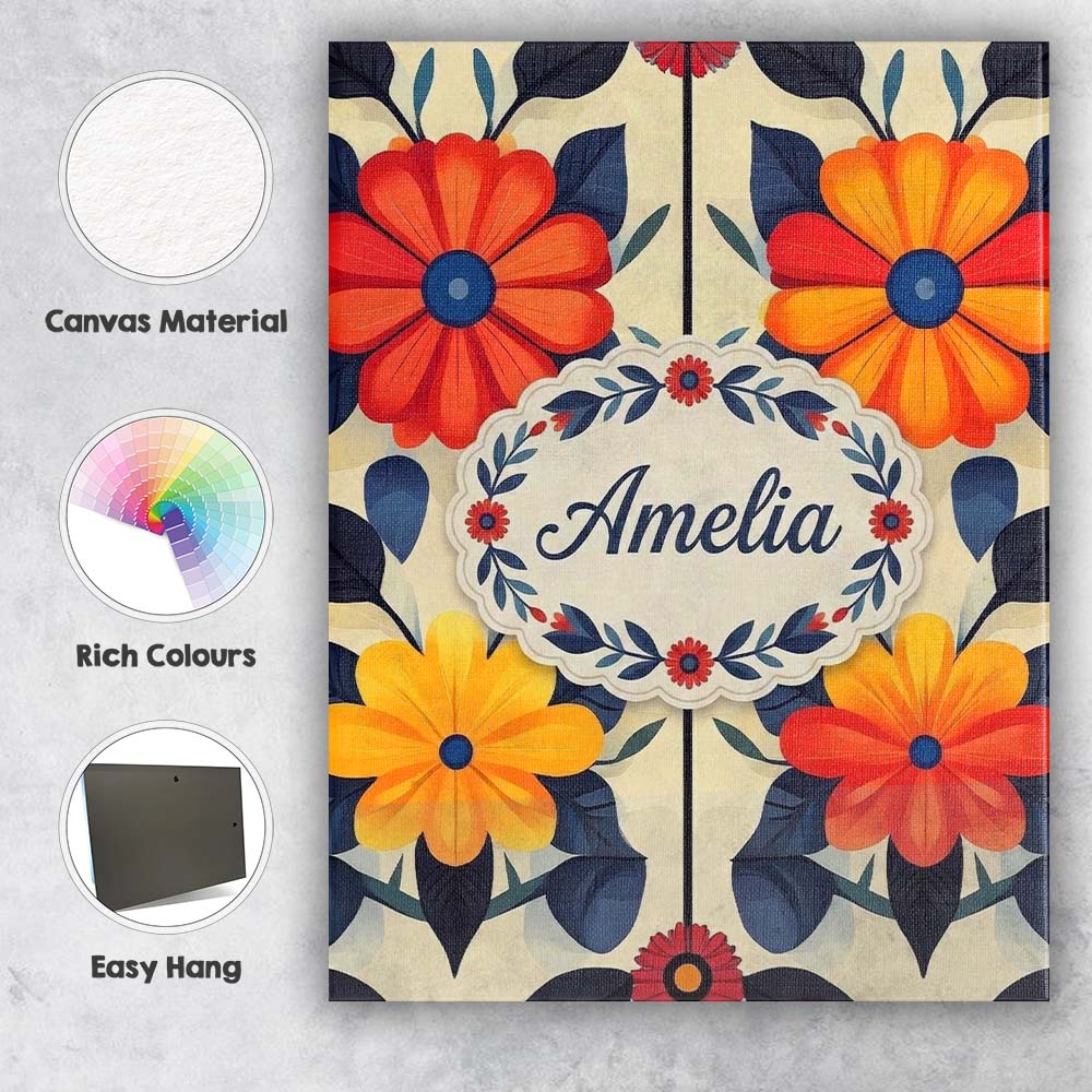 Personalised Name Abstract Bold Floral Custom Modern Room Accent Elegant Feature Canvas Wall Art Print Decor Picture Ready to Hang
