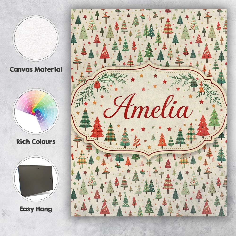 Personalised Name Minimal Christmas Tree Scandinavian Neutral Custom Contemporary Display Canvas Wall Art Print Decor Picture Ready to Hang
