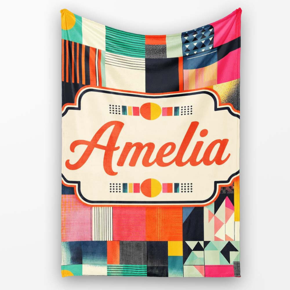 Abstract Patchwork Geometric Textured Blocks Seamless Pattern Name Personalised Custom Name Super Soft Fleece Blanket Bed Sofa Throw