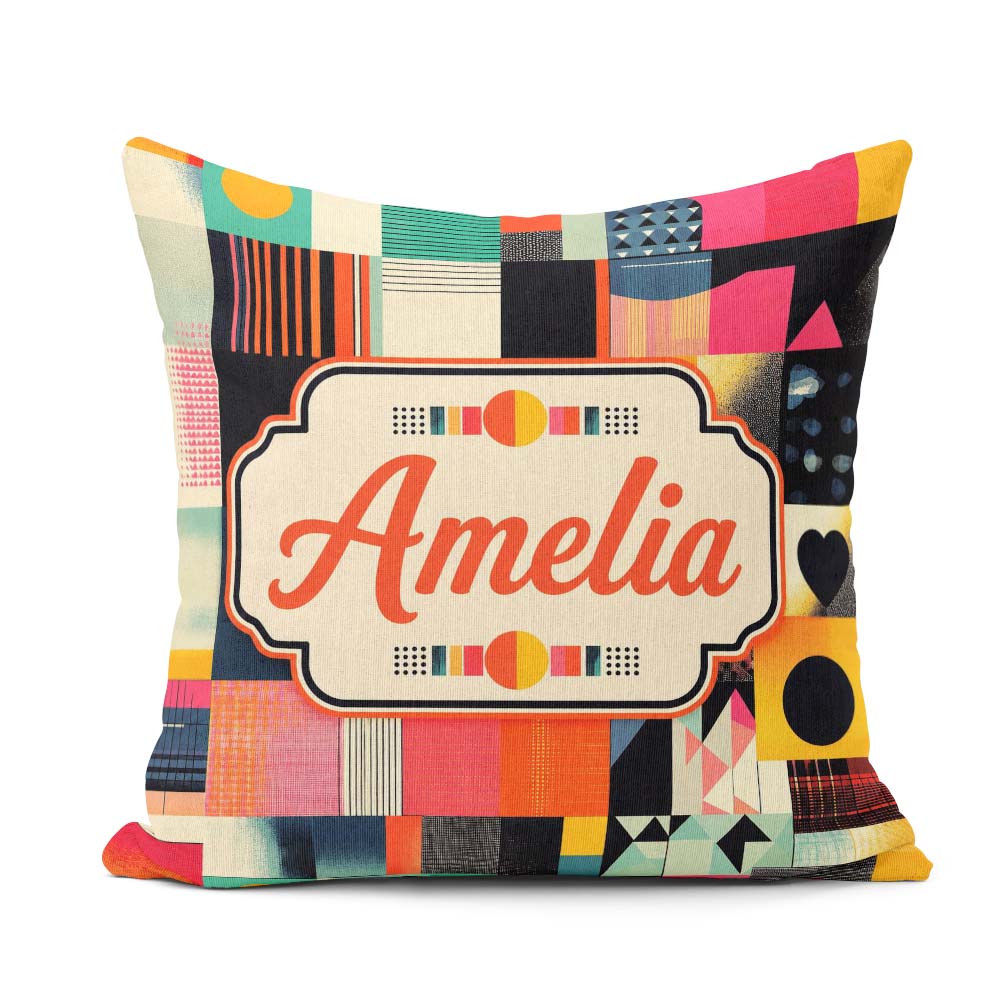 Custom Name Abstract Patchwork Geometric Textured Blocks Pattern Square Filled Cushion Throw Pillow Sofa Bed Home Decor Zip Washable UK Made