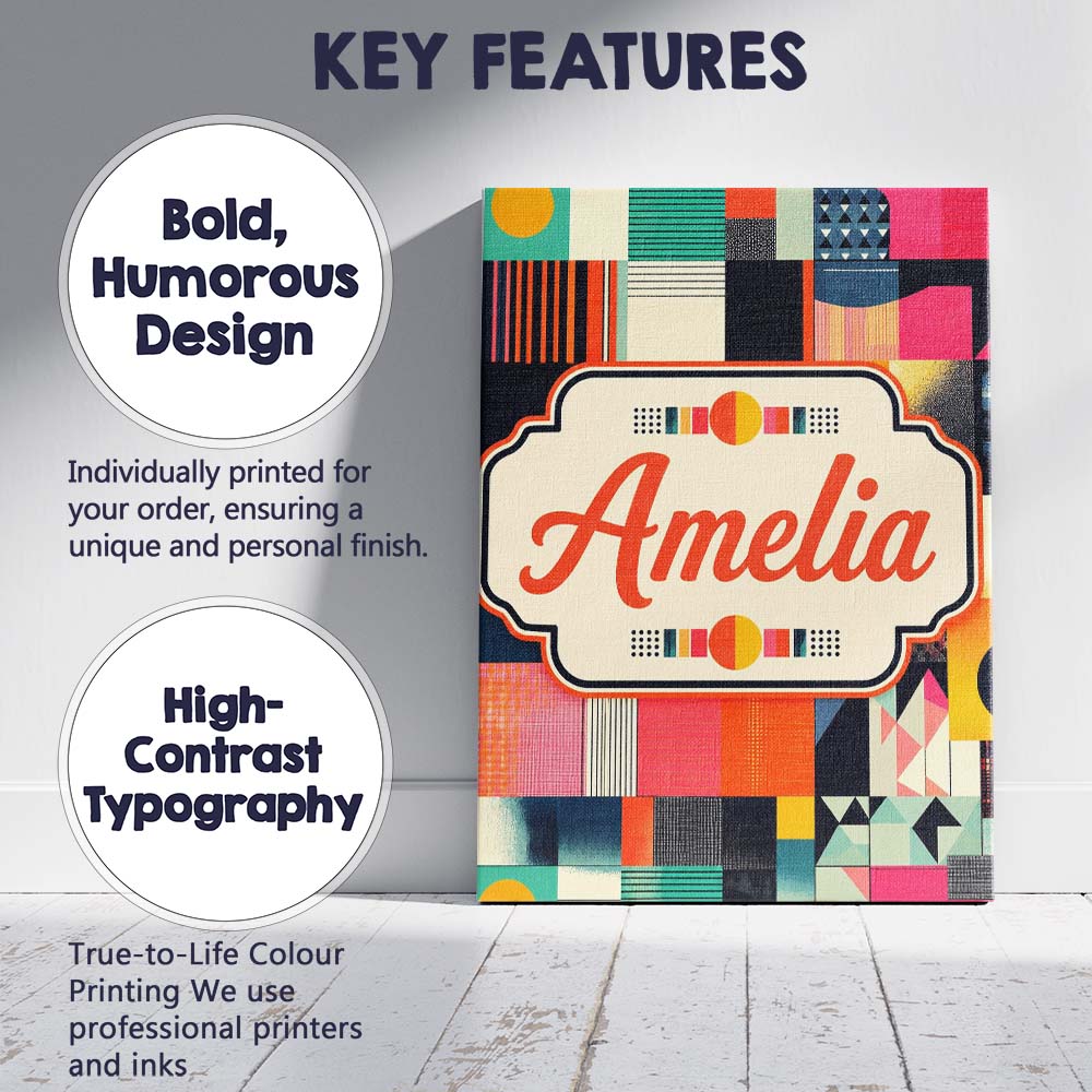 Personalised Name Abstract Patchwork Custom Premium Decorative Design Modern Room Accent Canvas Wall Art Print Decor Picture Ready to Hang