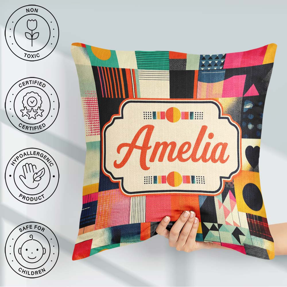 Custom Name Abstract Patchwork Geometric Textured Blocks Pattern Square Filled Cushion Throw Pillow Sofa Bed Home Decor Zip Washable UK Made