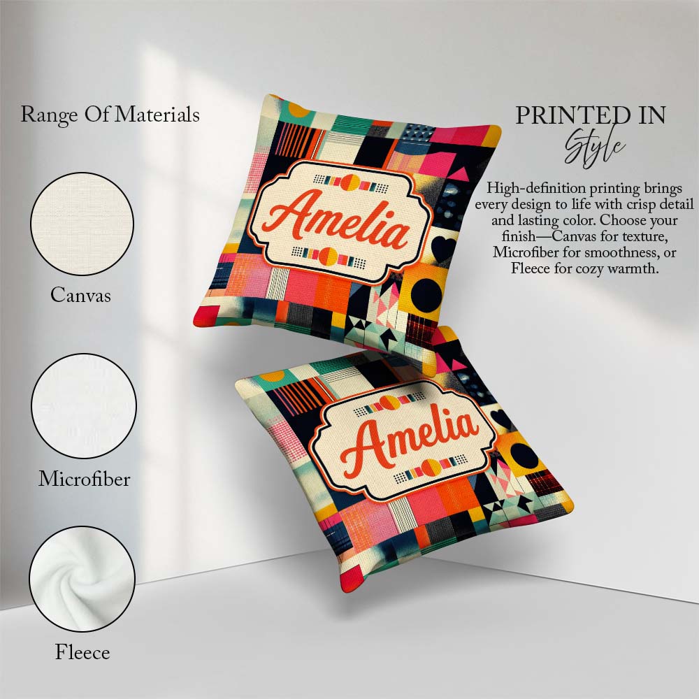 Custom Name Abstract Patchwork Geometric Textured Blocks Pattern Square Filled Cushion Throw Pillow Sofa Bed Home Decor Zip Washable UK Made