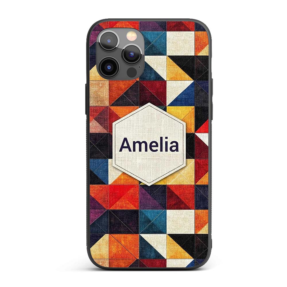 Abstract Textured Triangle Quilt Printed Design Custom Name Protective Phone Case Mobile Cover Durable Everyday Smartphone Shock Resistant