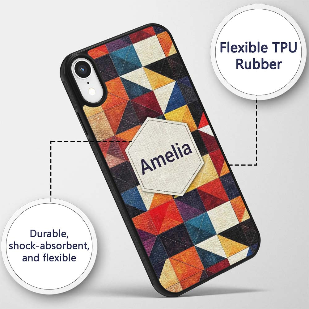 Abstract Textured Triangle Quilt Printed Design Custom Name Protective Phone Case Mobile Cover Durable Everyday Smartphone Shock Resistant
