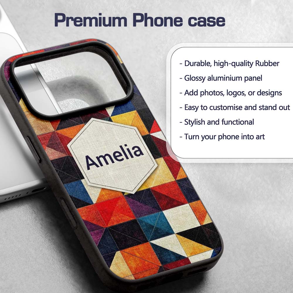 Abstract Textured Triangle Quilt Printed Design Custom Name Protective Phone Case Mobile Cover Durable Everyday Smartphone Shock Resistant
