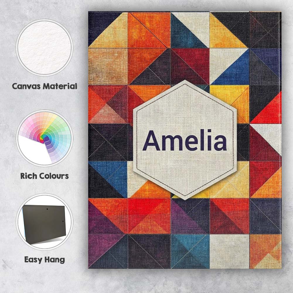 Personalised Name Abstract Textured Triangle Custom Bespoke Contemporary Display Canvas Wall Art Print Decor Picture Ready to Hang