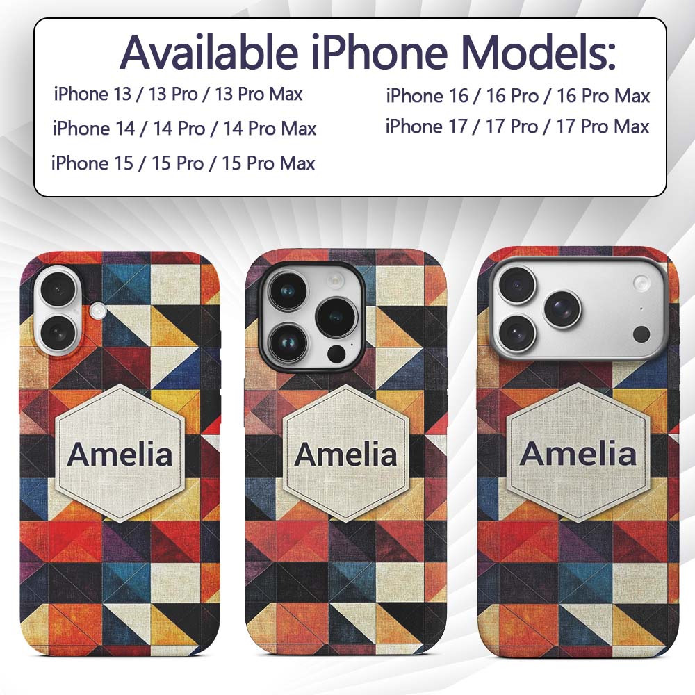 Abstract Textured Triangle Quilt Printed Design Custom Name Protective Phone Case Mobile Cover Durable Everyday Smartphone Shock Resistant