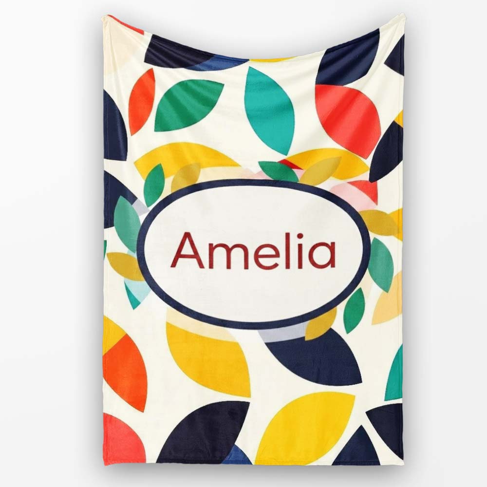 Abstract Colorful Minimal Leaf Shapes Modern Seamless Pattern Name Personalised Custom Name Super Soft Fleece Blanket Bed Sofa Throw