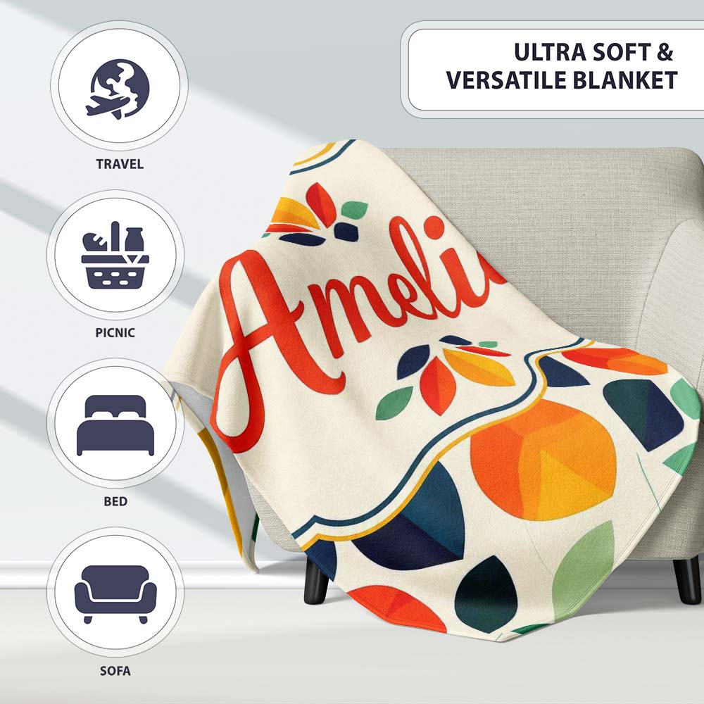 Abstract Multicolor Leaf Scatter Soft Background Seamless Pattern Personalised Custom Name Super Soft Fleece Blanket Bed Sofa Throw