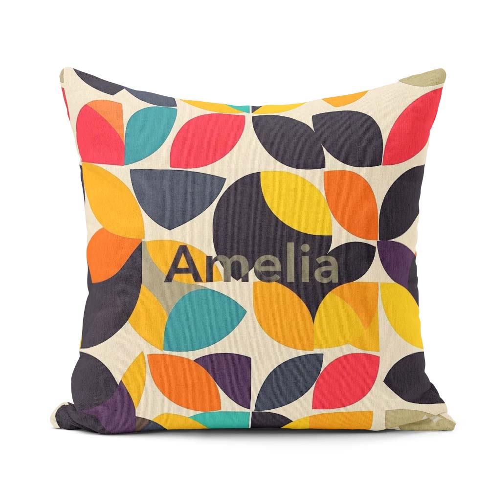 Custom Name Abstract Modern Leaf Cut Minimal Style Seamless Name Square Filled Cushion Throw Pillow Sofa Bed Home Decor Zip Washable UK Made