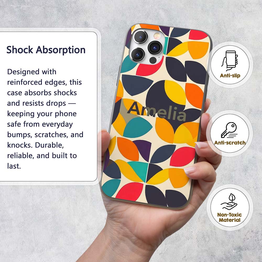 Abstract Modern Leaf Cut Shapes Minimal Style Custom Name Protective Phone Case Mobile Cover Durable Everyday Smartphone Shock Resistant