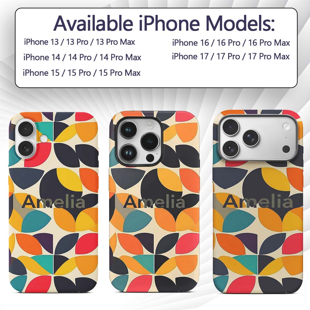 Abstract Modern Leaf Cut Shapes Minimal Style Custom Name Protective Phone Case Mobile Cover Durable Everyday Smartphone Shock Resistant