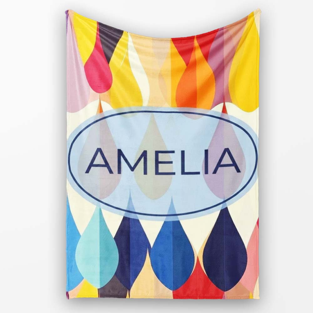 Abstract Gradient Teardrop Shapes Vertical Flow Seamless Pattern Personalised Custom Name Super Soft Fleece Blanket Bed Sofa Throw