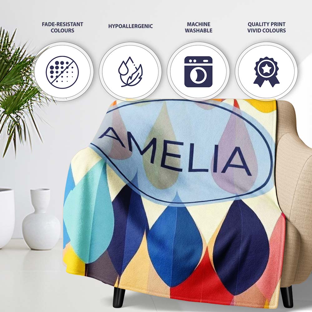 Abstract Gradient Teardrop Shapes Vertical Flow Seamless Pattern Personalised Custom Name Super Soft Fleece Blanket Bed Sofa Throw