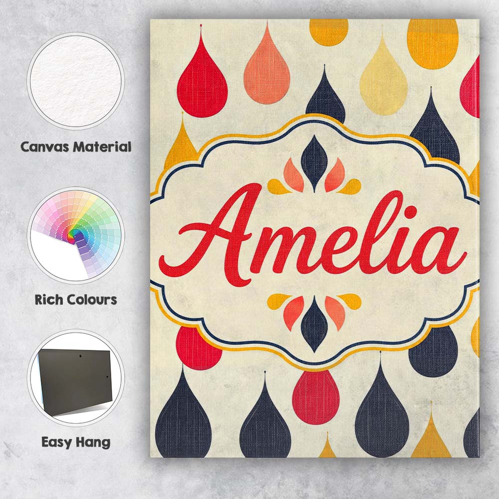Personalised Name Abstract Hanging Teardrop Custom Bespoke Interior Contemporary Canvas Wall Art Print Decor Picture Ready to Hang