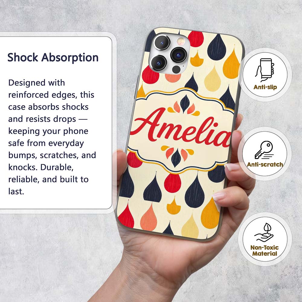 Abstract Hanging Teardrop Motif Minimal Seamless Custom Name Protective Phone Case Mobile Cover Durable Everyday Smartphone Shock Resistant