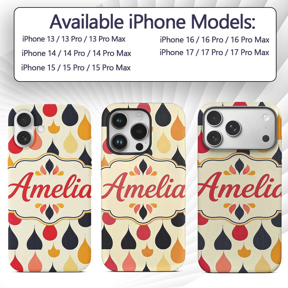 Abstract Hanging Teardrop Motif Minimal Seamless Custom Name Protective Phone Case Mobile Cover Durable Everyday Smartphone Shock Resistant