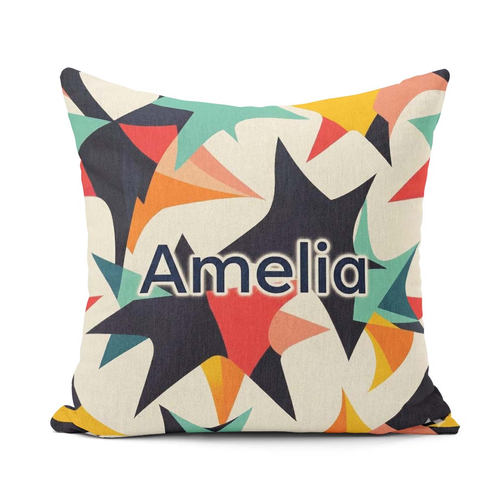 Custom Name Abstract Bold Starburst Shapes Art Pattern Name Cute Square Filled Cushion Throw Pillow Sofa Bed Home Decor Zip Washable UK Made