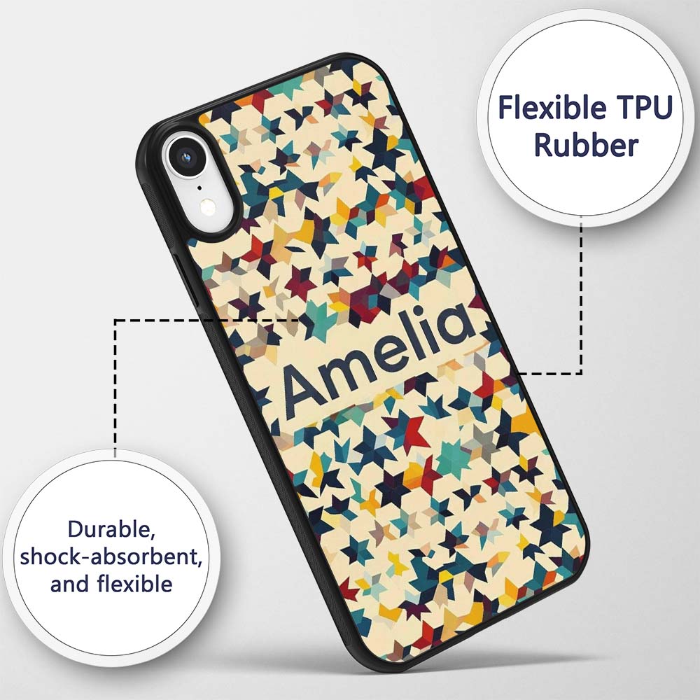 Abstract Multicolor Star Mosaic Printed Design Custom Name Protective Phone Case Mobile Cover Durable Everyday Smartphone Shock Resistant