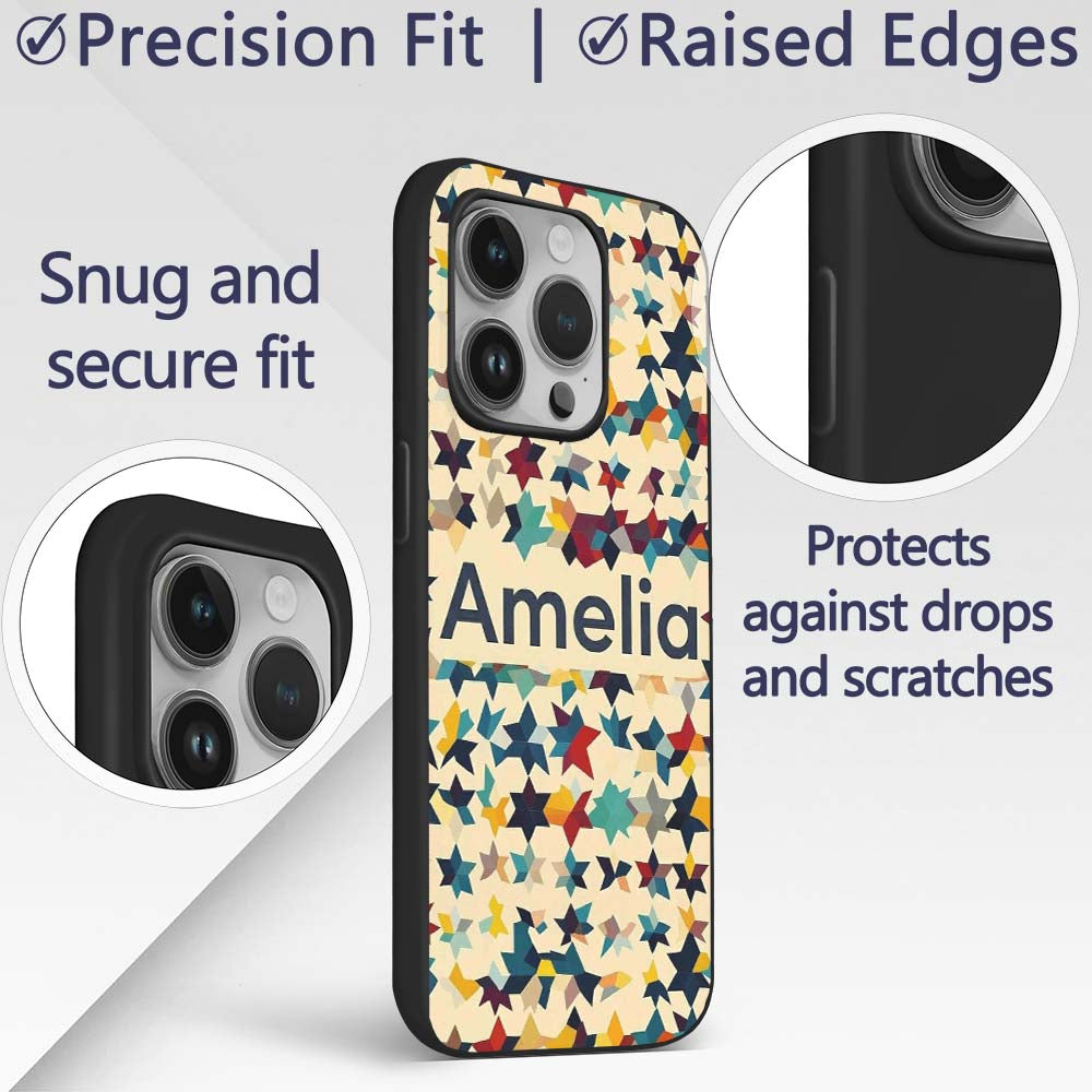 Abstract Multicolor Star Mosaic Printed Design Custom Name Protective Phone Case Mobile Cover Durable Everyday Smartphone Shock Resistant
