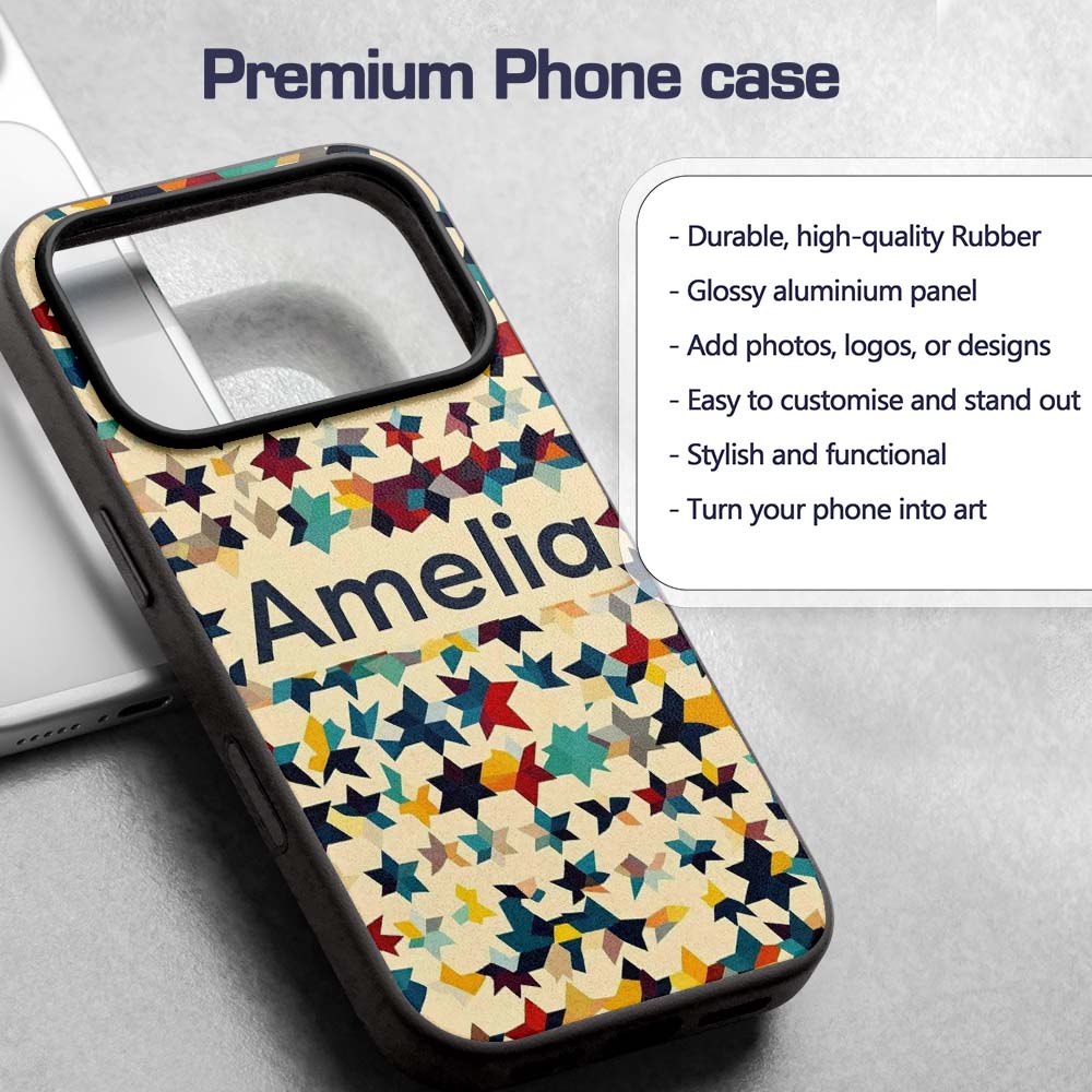 Abstract Multicolor Star Mosaic Printed Design Custom Name Protective Phone Case Mobile Cover Durable Everyday Smartphone Shock Resistant