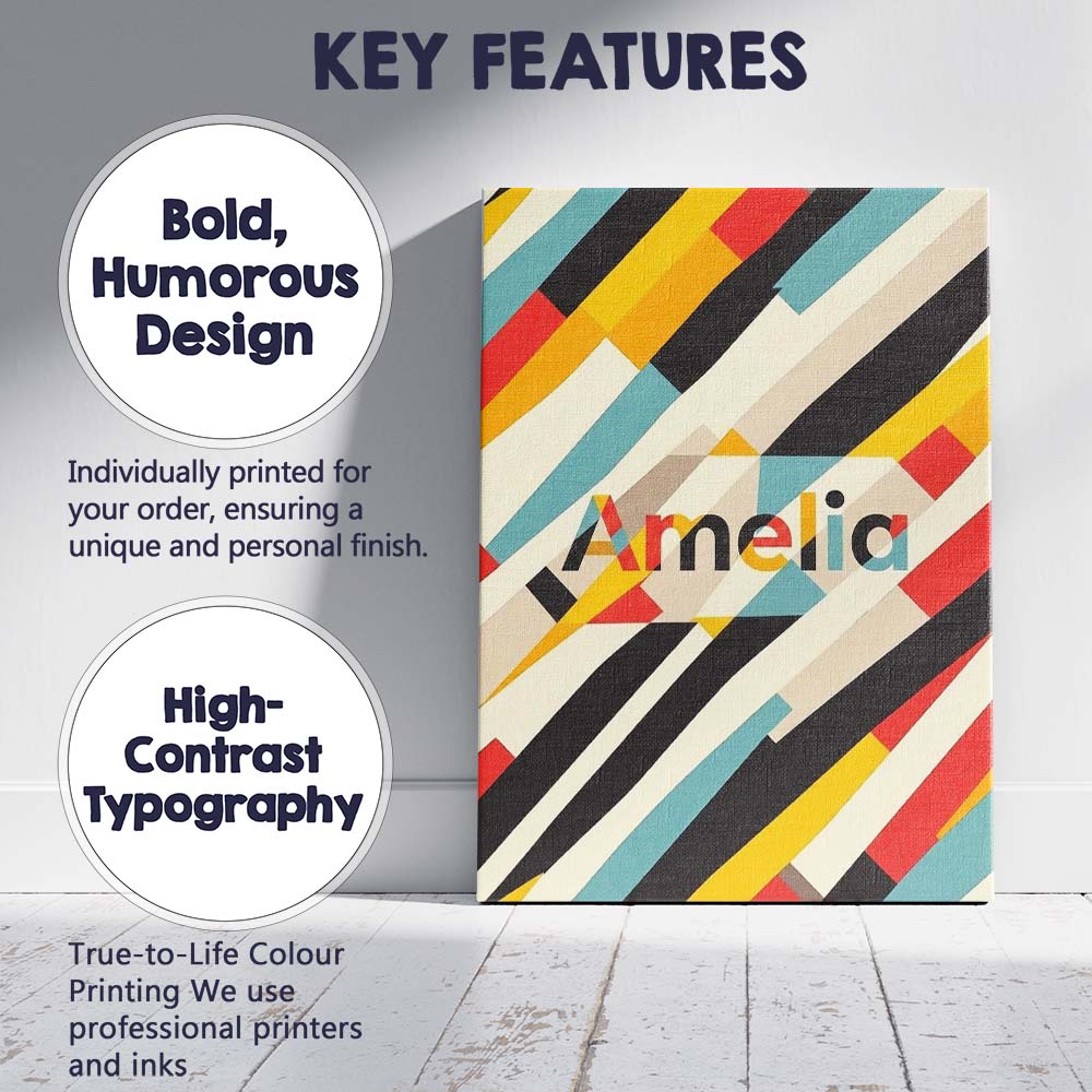 Personalised Name Abstract Diagonal Color Custom Unique Gift Idea Elegant Feature Canvas Wall Art Print Decor Picture Ready to Hang