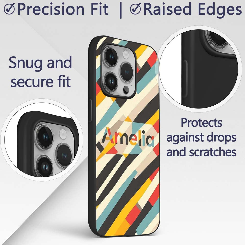 Abstract Diagonal Color Stripes Printed Design Custom Name Protective Phone Case Mobile Cover Durable Everyday Smartphone Shock Resistant