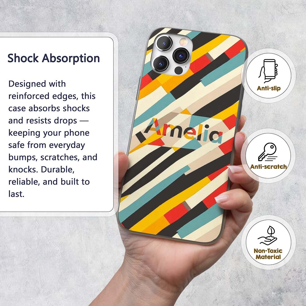 Abstract Diagonal Color Stripes Printed Design Custom Name Protective Phone Case Mobile Cover Durable Everyday Smartphone Shock Resistant