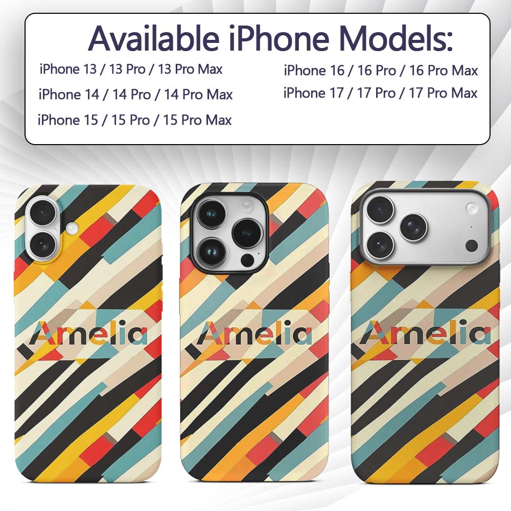 Abstract Diagonal Color Stripes Printed Design Custom Name Protective Phone Case Mobile Cover Durable Everyday Smartphone Shock Resistant