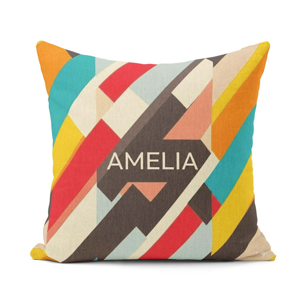 Custom Name Abstract Bold Layered Stripe Shapes Seamless Pattern Square Filled Cushion Throw Pillow Sofa Bed Home Decor Zip Washable UK Made