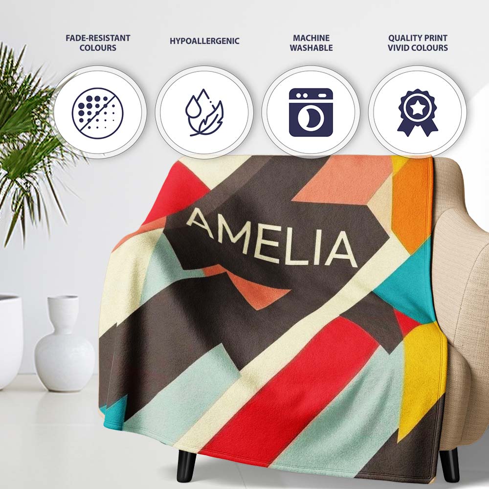 Abstract Bold Layered Stripe Shapes Modern Art Seamless Pattern Personalised Custom Name Super Soft Fleece Blanket Bed Sofa Throw