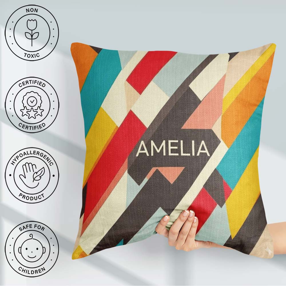 Custom Name Abstract Bold Layered Stripe Shapes Seamless Pattern Square Filled Cushion Throw Pillow Sofa Bed Home Decor Zip Washable UK Made